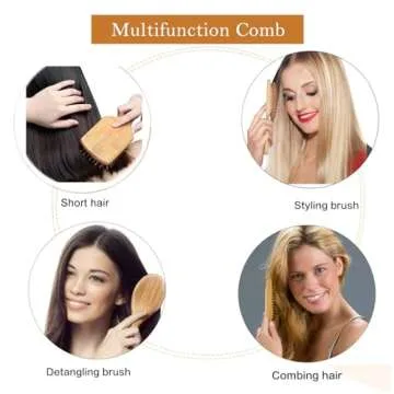 VICKYLEE Natural Wooden Hair Combs set 2 in 1 Bamboo Bristle Detangling Hairbrush for Elderly Adults,Man,Woman Reduce Frizz, Massage Scalp for Straight Curly Wavy Dry Wet Thick or Fine Hair