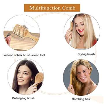 VICKYLEE Natural Wooden Hair Combs set 2 in 1 Bamboo Bristle Detangling Hairbrush for Elderly Adults,Man,Woman Reduce Frizz, Massage Scalp for Straight Curly Wavy Dry Wet Thick or Fine Hair