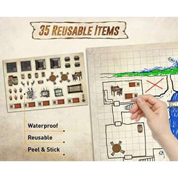 Melee Mats DND Map Starter Kit for Dungeons & Dragons Game - 24” x 36" 3 Pack Double Sided, Wet/Dr...
