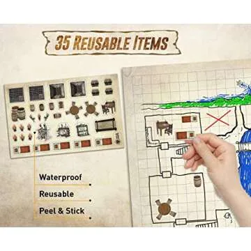 Melee Mats DND Map Starter Kit for Dungeons & Dragons Game - 24” x 36" 3 Pack Double Sided, Wet/Dr...