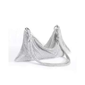 Chanrekenti Rhinestone Purse Sparkly purse for Women Silver Purse Evening Purse Rhinestones Handbags for Party Wedding (Silver-2mm)