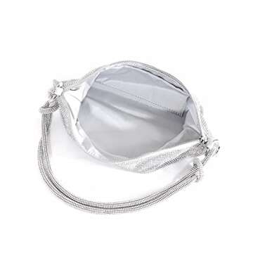 Chanrekenti Rhinestone Purse Sparkly purse for Women Silver Purse Evening Purse Rhinestones Handbags for Party Wedding (Silver-2mm)