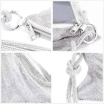 Chanrekenti Rhinestone Purse Sparkly purse for Women Silver Purse Evening Purse Rhinestones Handbags for Party Wedding (Silver-2mm)