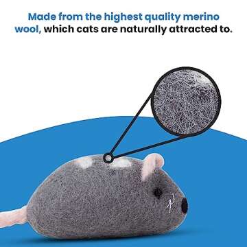 Feltcave Wool Cat Mouse Toys – 4-Pack Handmade Felt Mice Without Catnip for Indoor Cats, Unique Ca...