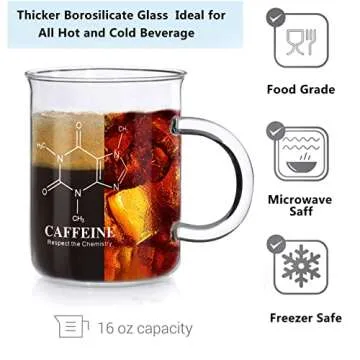 Caffeine Beaker Mug - Science Lovers 16 oz Glass Coffee Mug