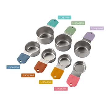 Magnetic Measuring Cups and Spoons Set Including 7 Stainless Steel Heavy Duty Measuring Cup 8 Double Sided Measuring Spoons with 1 Leveler for Dry and Liquid Ingredients (Color)