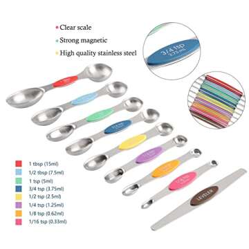 Magnetic Measuring Cups and Spoons Set Including 7 Stainless Steel Heavy Duty Measuring Cup 8 Double Sided Measuring Spoons with 1 Leveler for Dry and Liquid Ingredients (Color)