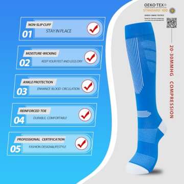 fenglaoda Compression Socks Women Men 6 Pairs, Knee High Best Support Circulation Socks for Running,...