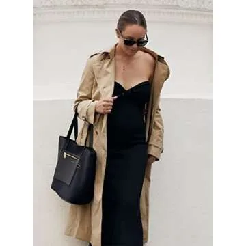 Sdencin Women Sexy Twist Knot Front Ribbed Knit Bodycon Bandeau Tube Dress Casual Solid Strapless Maxi Long Dress (S US Women, Black)