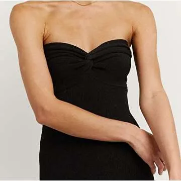 Sdencin Women Sexy Twist Knot Front Ribbed Knit Bodycon Bandeau Tube Dress Casual Solid Strapless Maxi Long Dress (S US Women, Black)