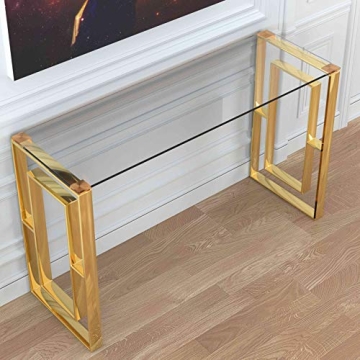 Cortesi Home Laila Console Table Clear Glass Gold Frame