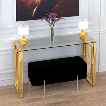 Cortesi Home Laila Console Table Clear Glass Gold Frame