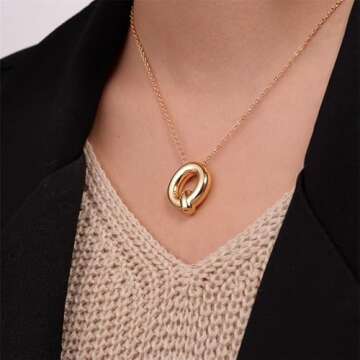 Rhinelife Letter Necklace Bubble Initial Pendant Necklaces for Women Cute Alphabet 14K Gold Plated D...