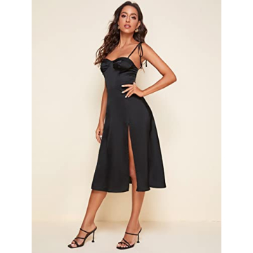 MakeMeChic Women's Satin Silk Dress Elegant Summer Party Wear