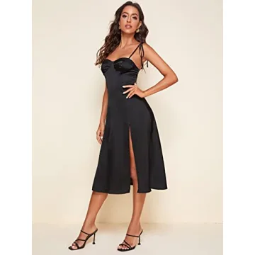 MakeMeChic Women's Satin Silk Dress Elegant Summer Party Wear