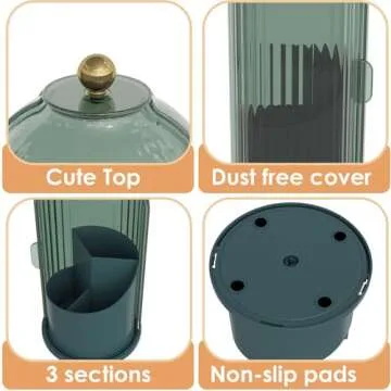 YOOLENS Makeup Brush Holder with Lid 360 Rotating Clear Dustproof Make Up Organizers for Vanity Bathroom Countertop, Green