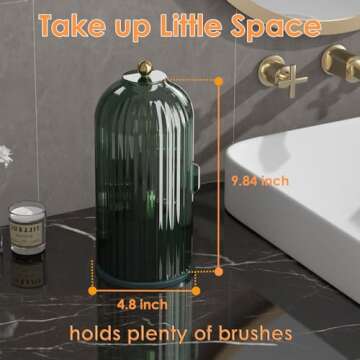 YOOLENS Makeup Brush Holder with Lid 360 Rotating Clear Dustproof Make Up Organizers for Vanity Bathroom Countertop, Green