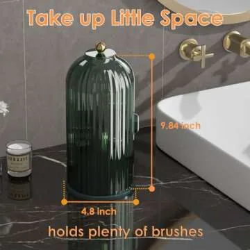YOOLENS Makeup Brush Holder with Lid 360 Rotating Clear Dustproof Make Up Organizers for Vanity Bathroom Countertop, Green
