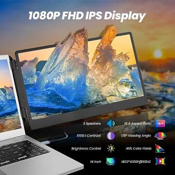 domyfan 14" Laptop Screen Extender, FHD 1080P IPS Triple Portable Monitor for Laptop, HDMI/USB-A/Typ...