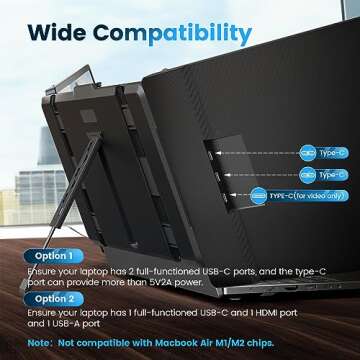 domyfan 14" Laptop Screen Extender, FHD 1080P IPS Triple Portable Monitor for Laptop, HDMI/USB-A/Type-C Plug and Play for Windows, Mac, Android, Chrome, Switch & PS5, Work with 13.3”-17” Laptops