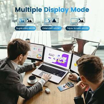 domyfan 14" Laptop Screen Extender, FHD 1080P IPS Triple Portable Monitor for Laptop, HDMI/USB-A/Type-C Plug and Play for Windows, Mac, Android, Chrome, Switch & PS5, Work with 13.3”-17” Laptops