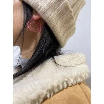 VEINTI+1 Pink Heart Shape Earring Transparent Acrylic Pink Heart Shape Candy Color Women's Charm Earring (3cm,1.18", H3- Pink)