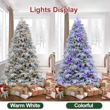 ELONG HOME Flocked Christmas Tree, 7.5ft Christmas Tree Prelit, UL Listed 10 Modes Colorful Lights 2700 Tips Realistic Christmas Tree with Sturdy Metal Stand