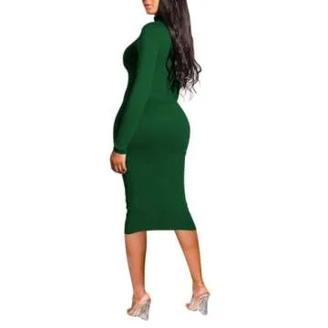 Pink Queen Turtleneck Long Sleeve Bodycon Midi Dress Green