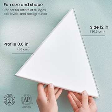 Arteza Paint Canvases for Painting, Pack of 10, 12 inches, Triangle Blank Canvas Bulk, Pine Wood Frame, 100% Cotton Stretched Canvas, 8 oz Gesso-Primed, Art Supplies for Adults, for Acrylic Pouring