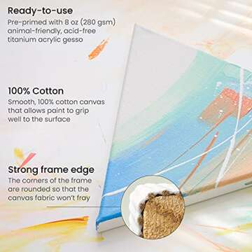 Arteza Paint Canvases for Painting, Pack of 10, 12 inches, Triangle Blank Canvas Bulk, Pine Wood Frame, 100% Cotton Stretched Canvas, 8 oz Gesso-Primed, Art Supplies for Adults, for Acrylic Pouring