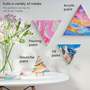 Arteza Paint Canvases for Painting, Pack of 10, 12 inches, Triangle Blank Canvas Bulk, Pine Wood Frame, 100% Cotton Stretched Canvas, 8 oz Gesso-Primed, Art Supplies for Adults, for Acrylic Pouring