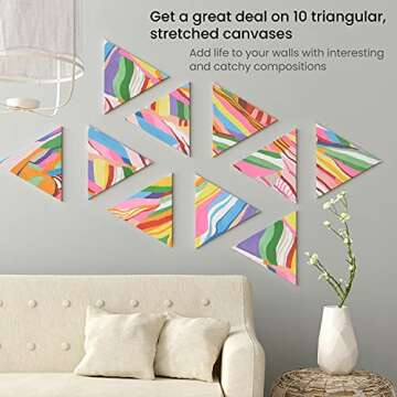 Arteza Paint Canvases for Painting, Pack of 10, 12 inches, Triangle Blank Canvas Bulk, Pine Wood Frame, 100% Cotton Stretched Canvas, 8 oz Gesso-Primed, Art Supplies for Adults, for Acrylic Pouring