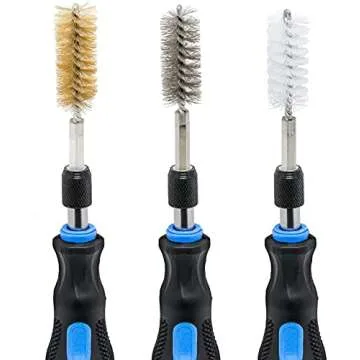 18 Pcs Bore Brush Drill Set, Mixiflor Twisted Stainless Steel Brass Nylon Bore Brush for Cleaning Rust, 1/4 Inch Hex Shank, with Handle, Extension Bar, Tool Bag