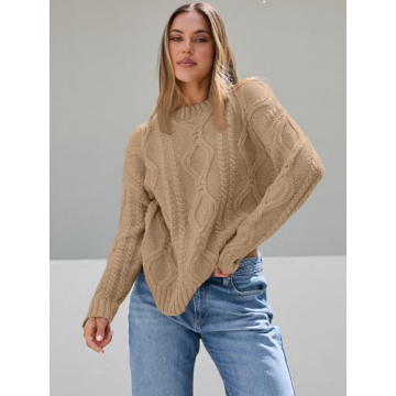 Trendy Queen Oversized Sweaters Womens 2025 Early Fall Fashion Clothes Cable Knit Crewneck Plus Size...