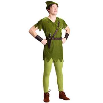 Classic Peter Pan Costume Adult Halloween Costume - XL Bundle w/Toy Dagger Green