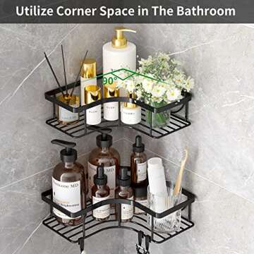 Black Shower Caddy Corner, self adhesive shower shelves for Bathroom, No Drilling Rustproof Wall Mou...