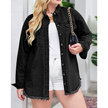Shop Oversized True Black Denim Jacket - Vetinee Women's Jacket