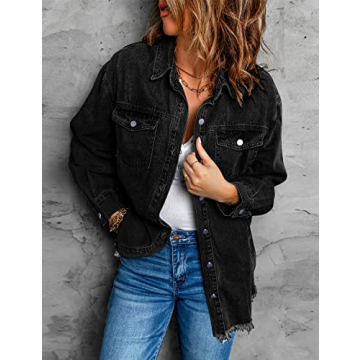 Shop Oversized True Black Denim Jacket - Vetinee Women's Jacket