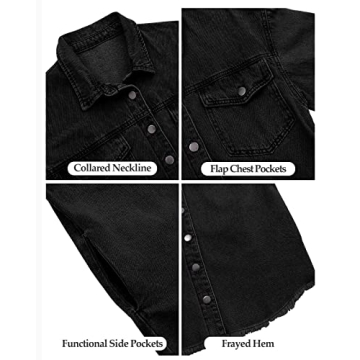 Shop Oversized True Black Denim Jacket - Vetinee Women's Jacket