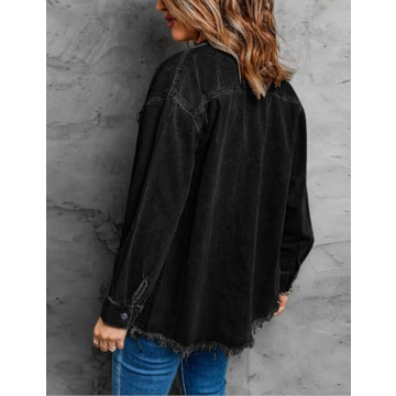 Shop Oversized True Black Denim Jacket - Vetinee Women's Jacket