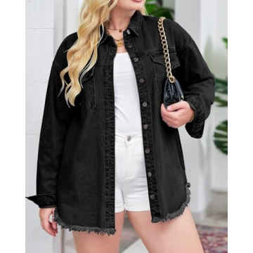 Shop Oversized True Black Denim Jacket - Vetinee Women's Jacket