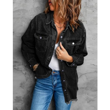 Shop Oversized True Black Denim Jacket - Vetinee Women's Jacket