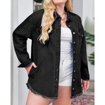 Shop Oversized True Black Denim Jacket - Vetinee Women's Jacket