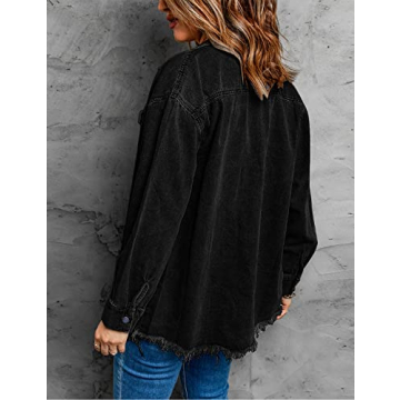 Shop Oversized True Black Denim Jacket - Vetinee Women's Jacket