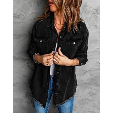 Shop Oversized True Black Denim Jacket - Vetinee Women's Jacket