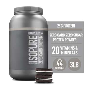 Isopure Zero Carb 100% Pure Whey Isolate Protein Powder, Lactose Free, Gluten Free, With Vitamins, Cookies & Cream, 25g Protein Per Serving, 3 Lbs, 44 Servings