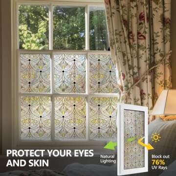 Elegant 3D Stained Glass Window Film with Golden Ironwork