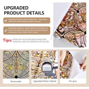 Elegant 3D Stained Glass Window Film with Golden Ironwork