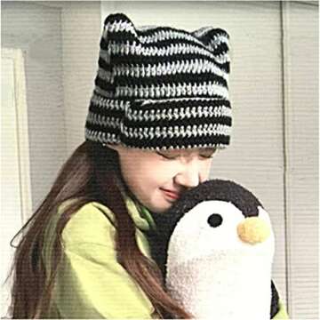 Cat Ear Beanie Y2K Striped Crochet Hats Vintage Grunge Accessories Slouchy Beanies for Women …