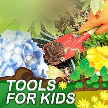 JoyTown Kids Gardening Tool Set –Real Metal Gardening Tools Includes Shovel, Rake, Trowel & Fork, Children’s Garden Kit with Hat, Apron, Gloves, Tote Bag, Sprayer and Bucket, Outdoor Gardening Gifts